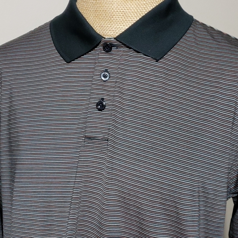 Under armour peach black silver striped polo